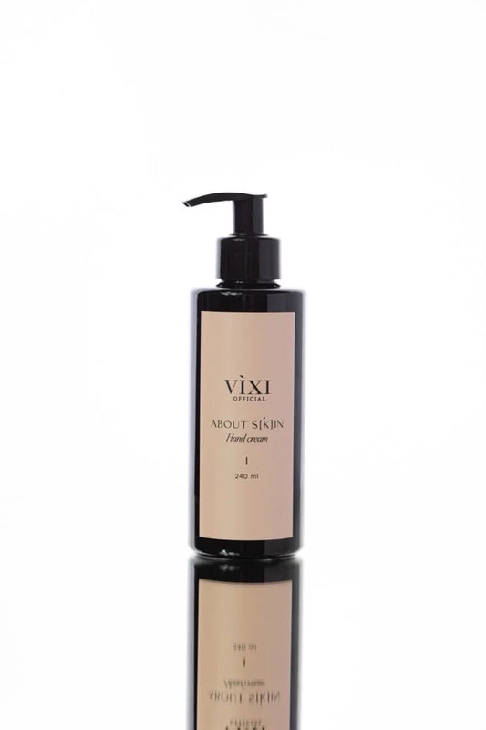 Vixi hand cream bottle on a white background